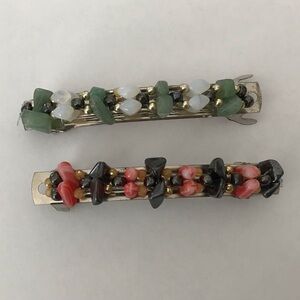 Bundle Black onyx coral barrette & White Quartz Aventurine barrette set.